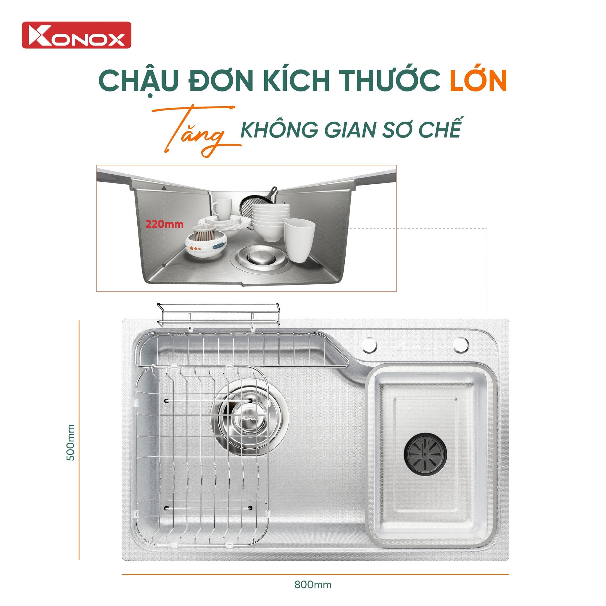 Chậu rửa chén Konox Tari Smart 8050 1 hố chống xước