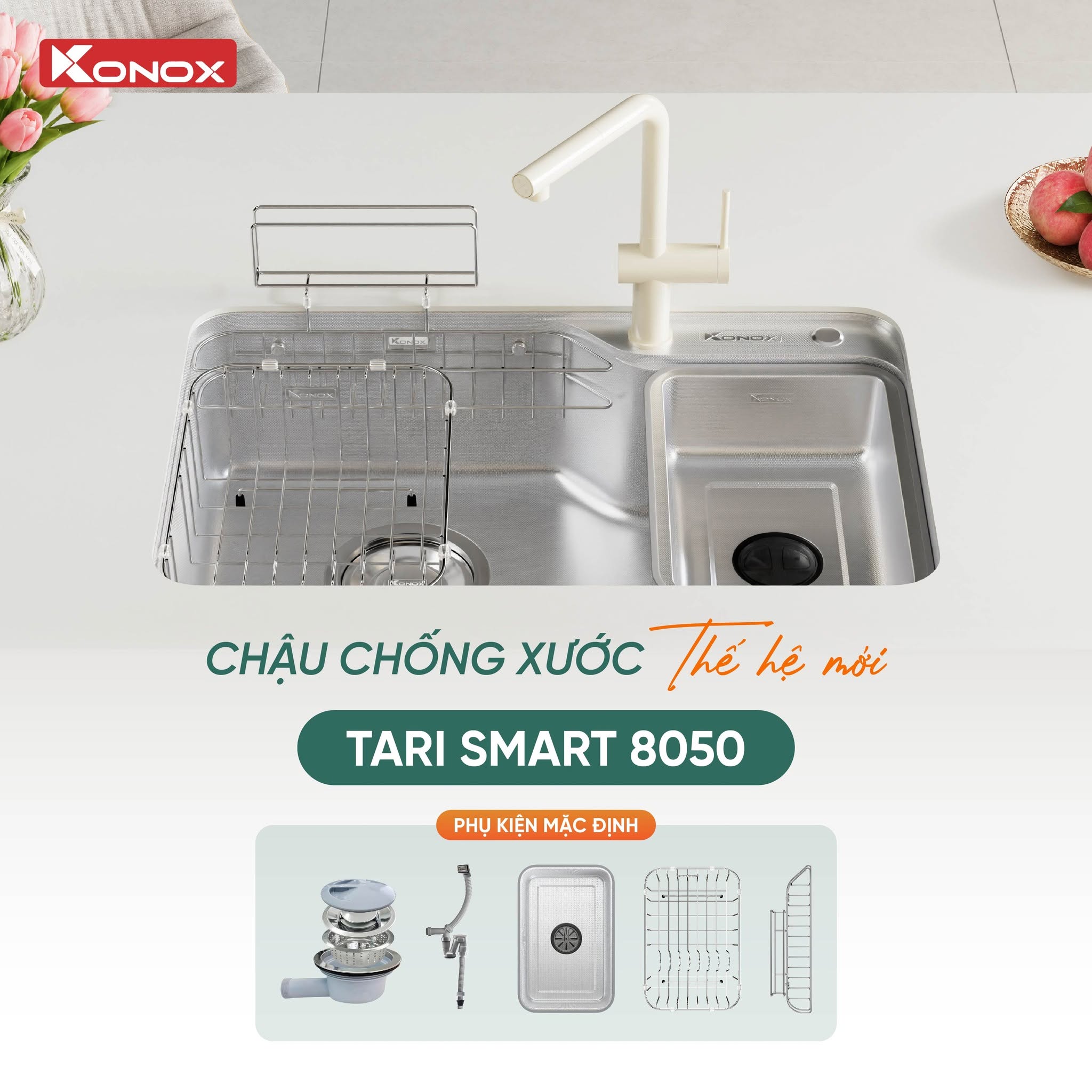 Chậu rửa chén Konox Tari Smart 8050 1 hố chống xước